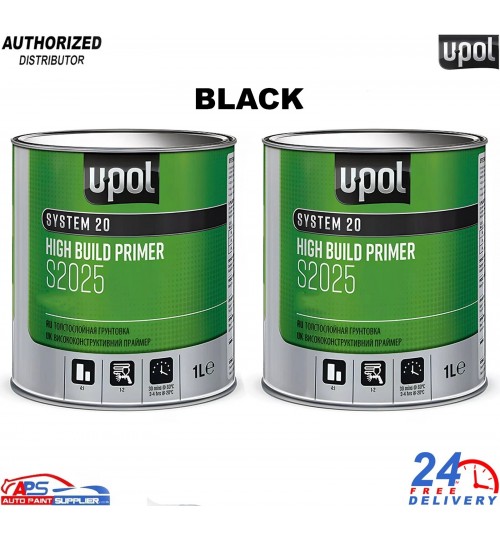 2x U-POL S2025 2K HS Black Primer 1L – High Build Filler & Surfacer